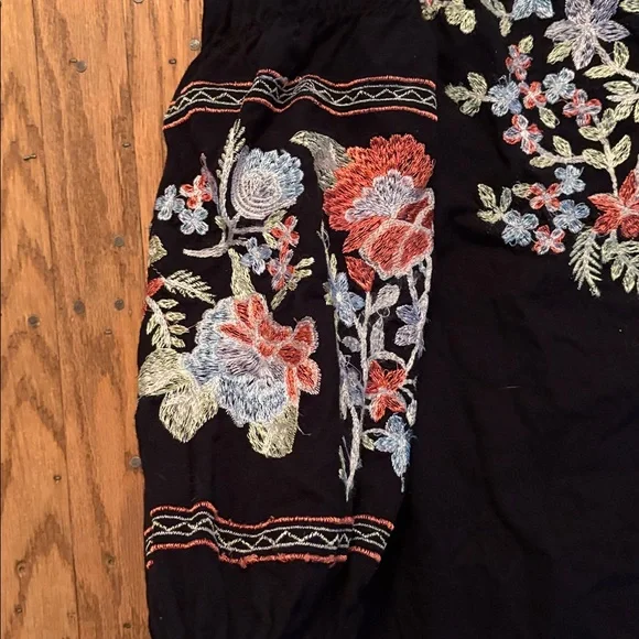 Free People Off Shoulder Black Embroidered Mini Dress Tunic M - Picture 5 of 9
